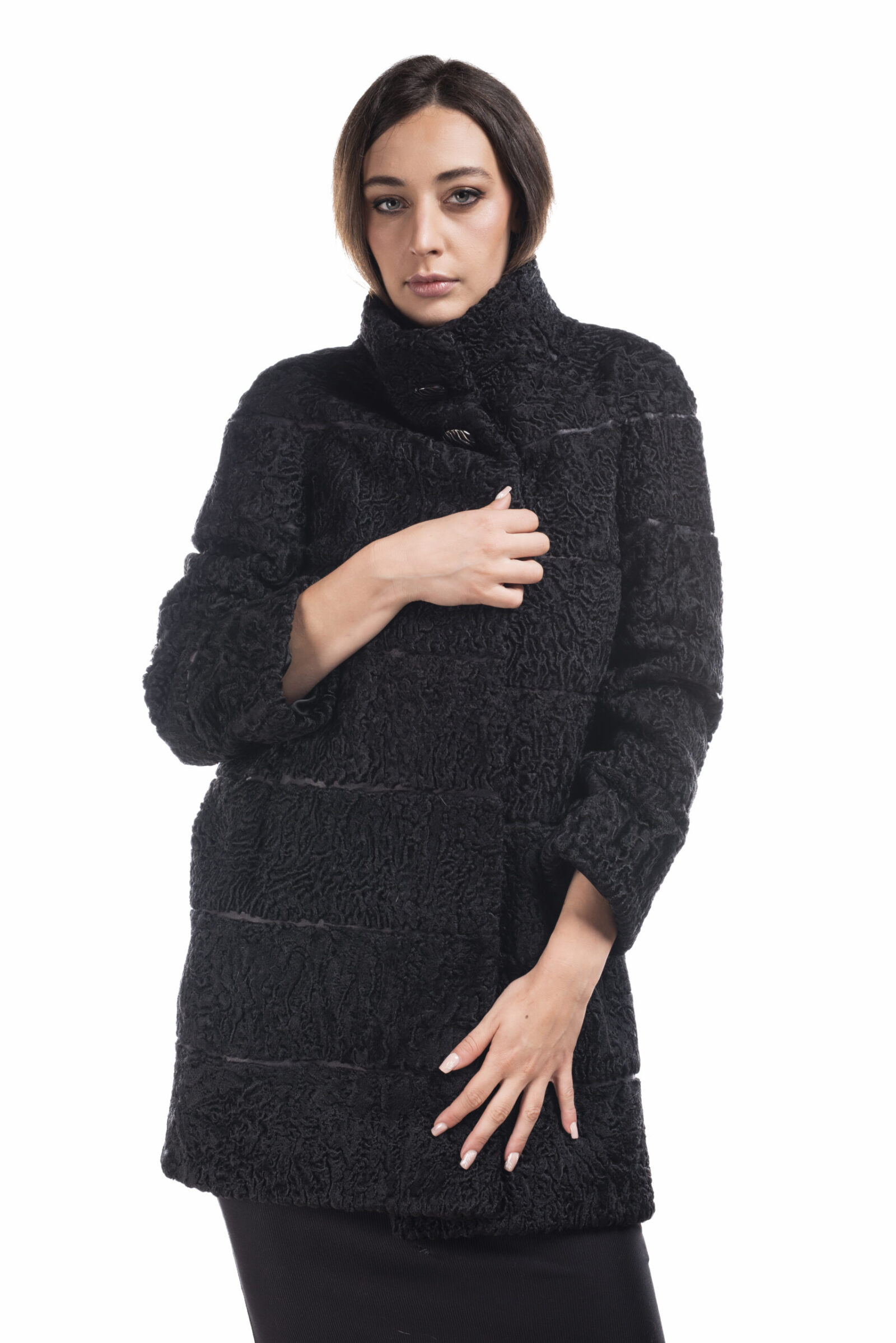 Cappottino persiano black con filetti pelle