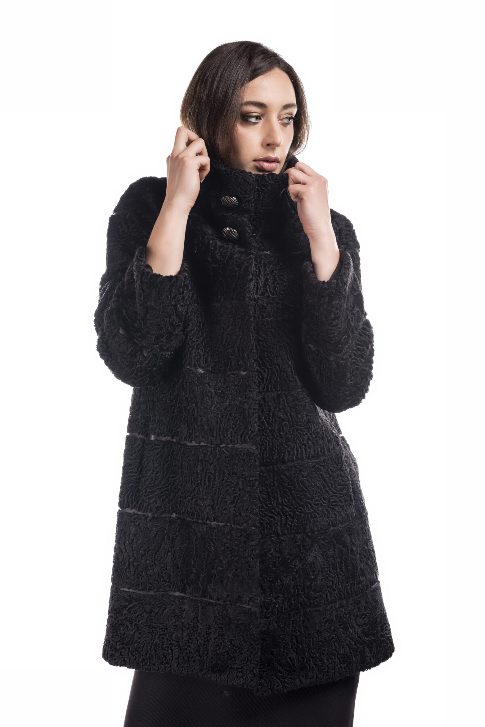 Cappottino persiano black con filetti pelle - immagine 5